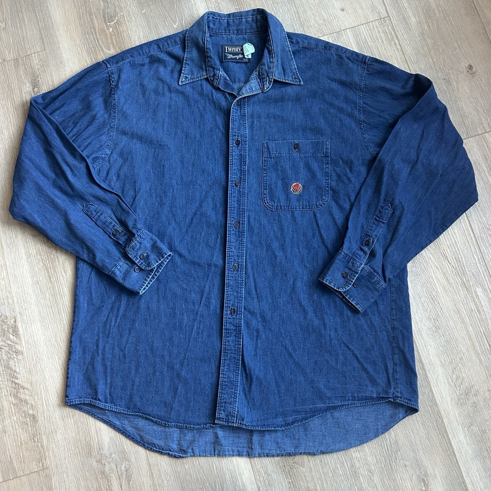 Vintage Wrangler Twenty X Shirt Men XL Denim Western Cowboy LS Button Down USA‎